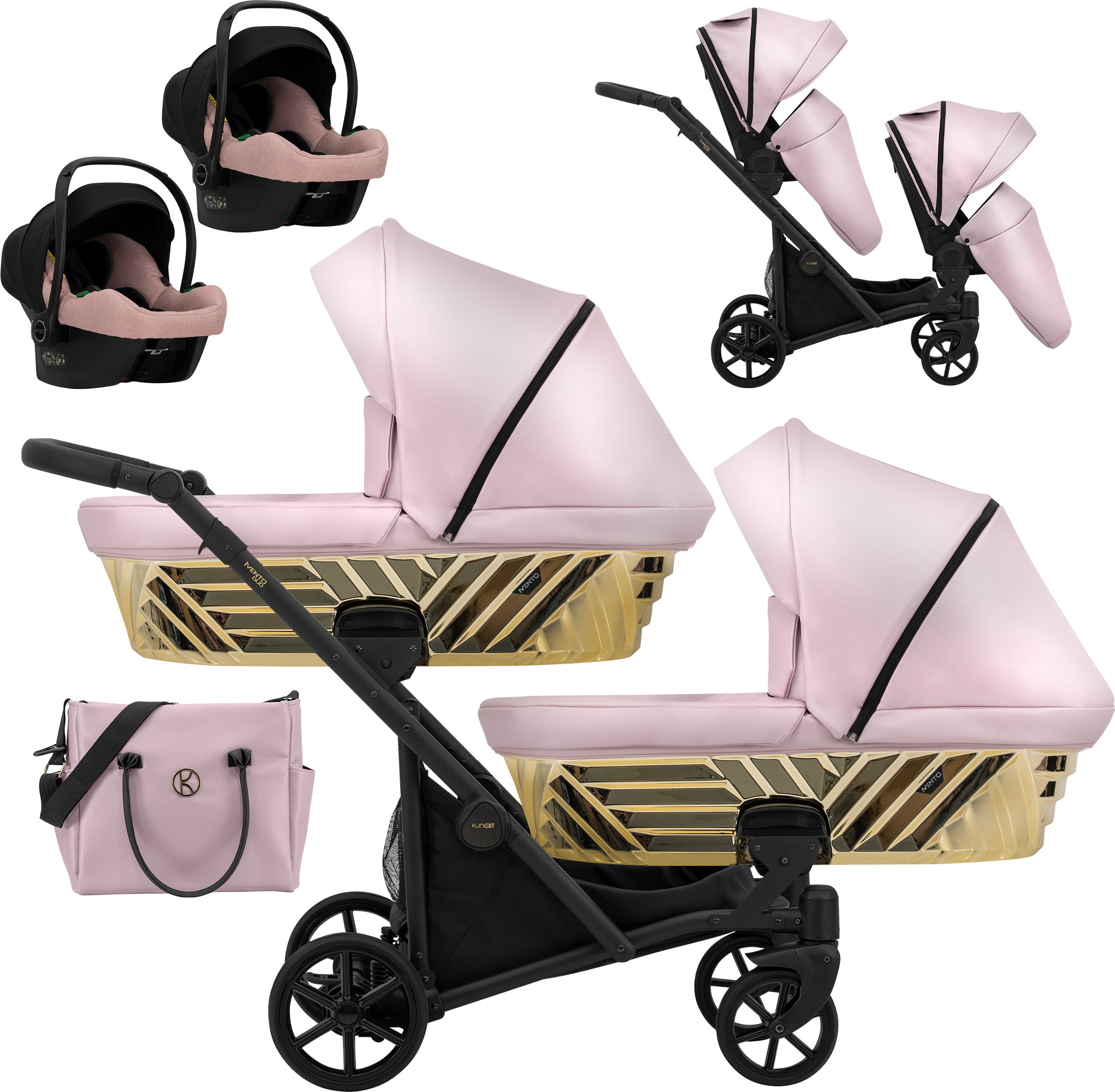 Kunert Ivento Duo 3-in-1 Zwillingskinderwagen mit Babyschale
