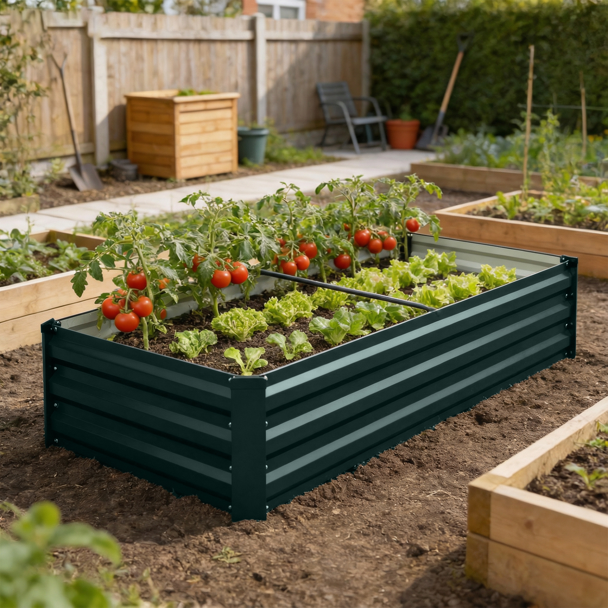 Outsunny Fioriera rettangolare orto da giardino in acciaio galvanizzato con bordo di sicurezza e fondo aperto 150x70x30cm verde   Aosom Italy