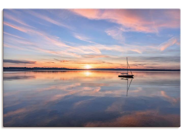 Leinwandbild ARTLAND Sonnenuntergang am Starnberger See II , blau (farbe bild(er): blau), B:30cm H:20cm, Bilder, Leinwandbild, auf Holzrahmen gespannt
