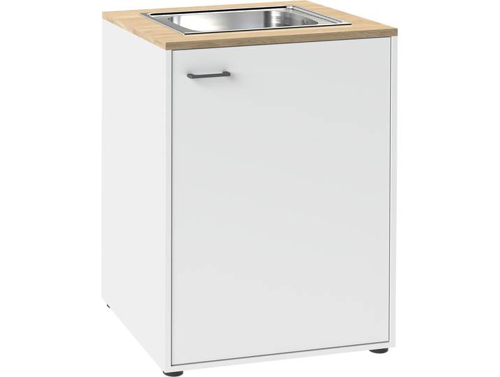 Spülenschrank SCHILDMEYER Solea, mit einer Tür und einer Spüle, Breite 57 cm, Made in Germany , weiss (mattweiß, eiche hell), B:67,1cm H:95,8cm T:60cm, Holzwerkstoff, Schränke, Spülenschrank, Unterschrank mit einer Tür und einer Spüle, Made in Germany