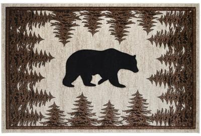 Mayberry Rugs American Destination Tranquil Bear Rustic Lodge Ivory Area Rug