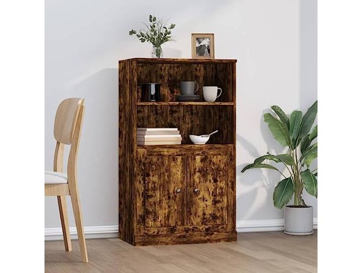 RJPLMFV Anrichte hoch, rauchfarbene Eiche, 60 x 35,5 x 103,5 cm Langlebiges Holz, großer Stauraum, Anzeigefunktion, Wandbefestigung inklusive