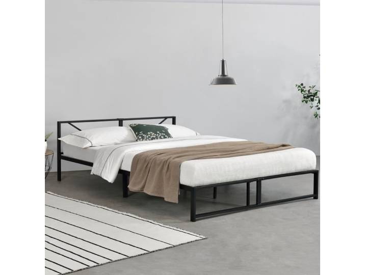 Cadre de Lit Double Meran en Métal 180 x 200 cm Noir [en.casa]