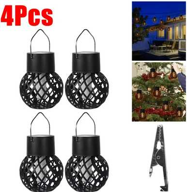 Inspire Curations Solar Flame Hanging Lantern IP65 Waterproof Outdoor Garden Light 4pcs