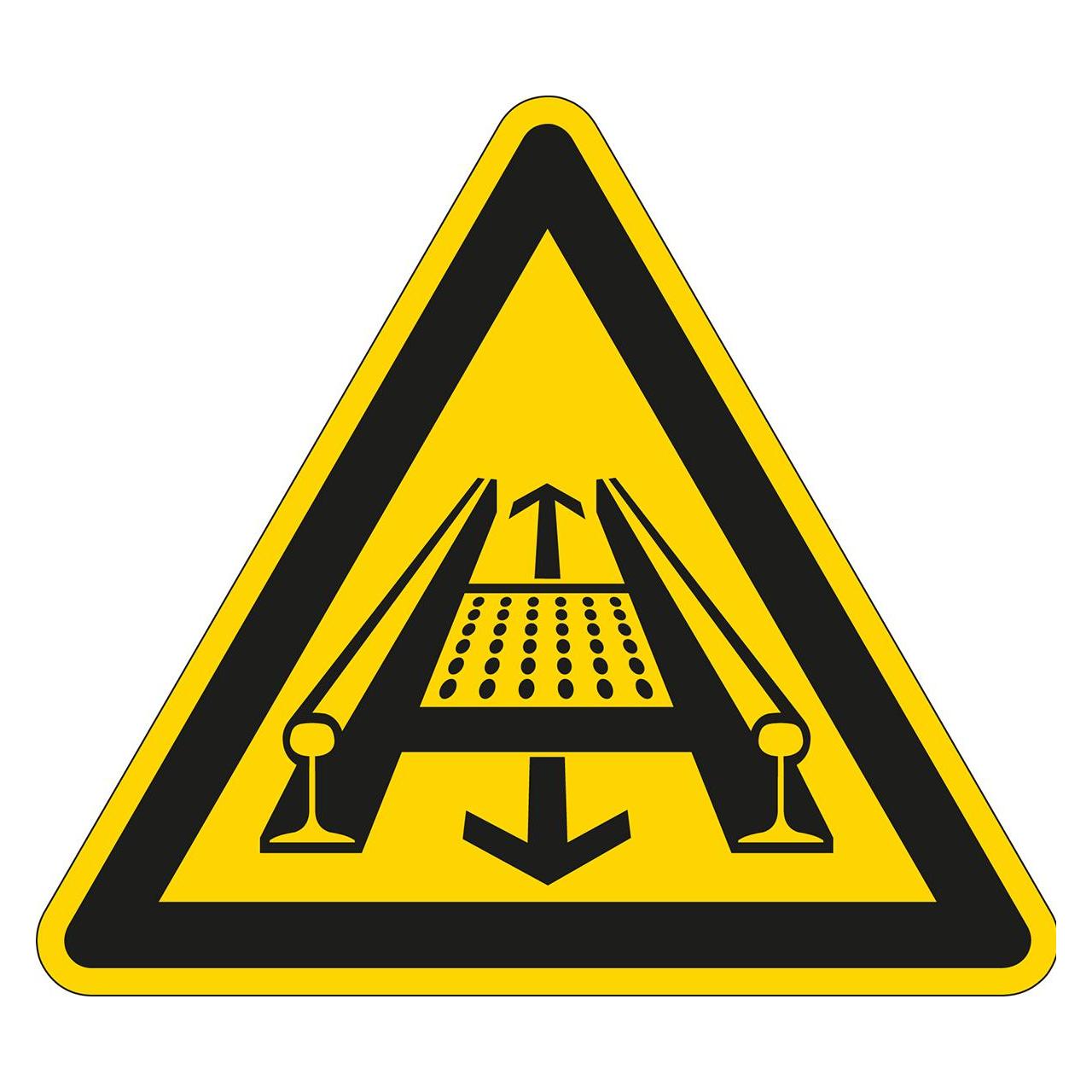 Brady PIC 657-TRI 200-B7527, Warnschilder - Warnung vor Gefahren durch eine Förderanlage im Gleis (223512)