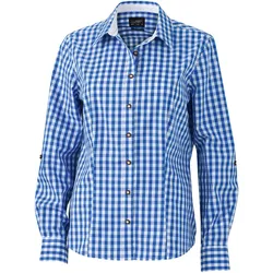 James & Nicholson Damen Popeline Karo Trachten Bluse JN637 royal/white XL