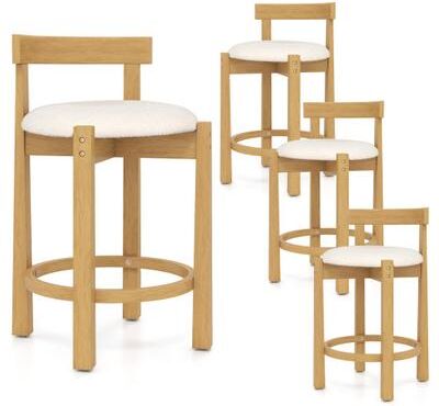 Costway 24 Inch Teddy Velvet Upholstered Counter Height Bar Stools with Backrests and Footrests-Set of 4