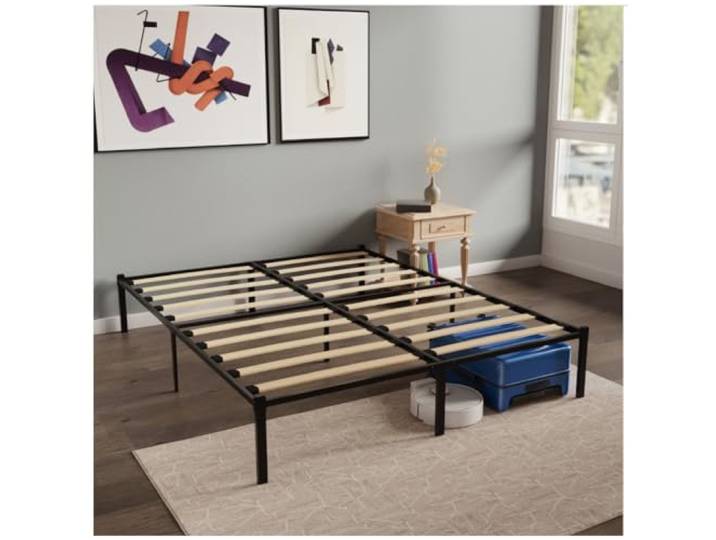 Dreamzie - Bett 180x200 aus Metall mit Holzlattenrost - 41cm Höhe Schwarz · Stabiler Bettrahmen · Geräuscharm · Einfache Montage