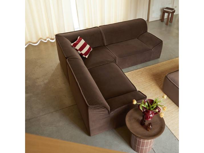 Modulares Ecksofa aus braunem Stoff, 4 Sitzer Quinto - Braun - Fabric