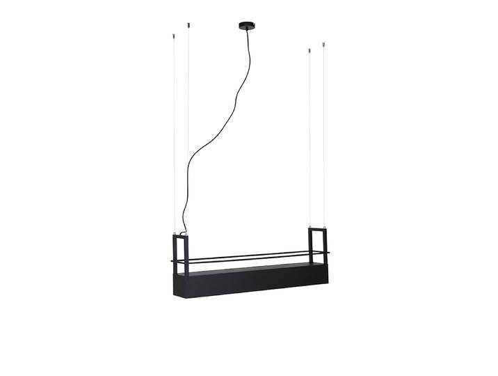 Suspension industrielle noire avec étagère 4 lumières GU10 - Cage