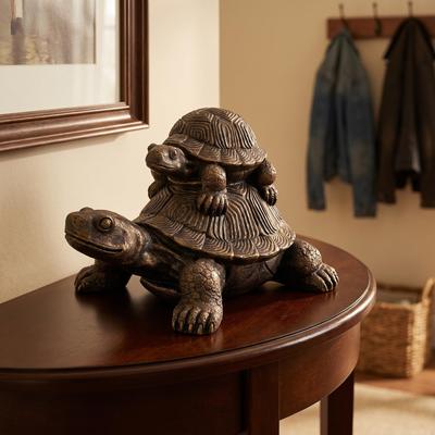 GDFStudio - Weatherproof Resin Stacked Turtle Statue Indoor Outdoor Farmhouse Decor Ornament