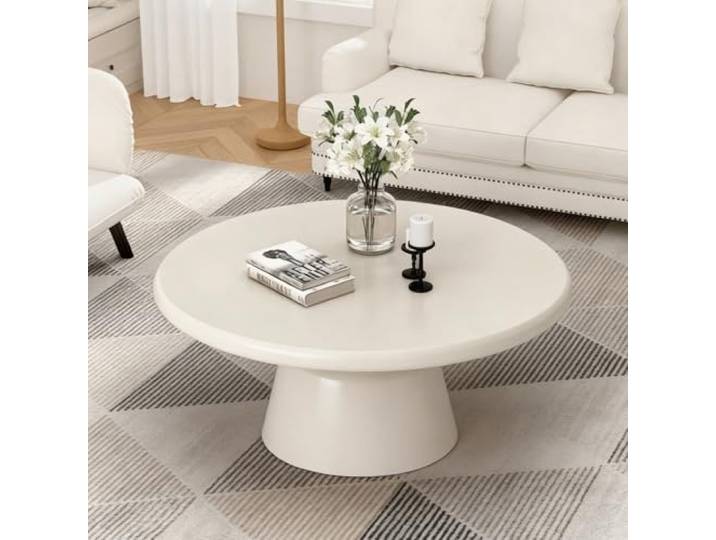 SOUWOFS Runder Couchtisch, Cremeweiß Kleiner Beistelltisch Moderner Wohnzimmertisch, Stabiles Untergestell, Minimalistisch niedriger, Für Wohnzimmer, Büro & Wohnung