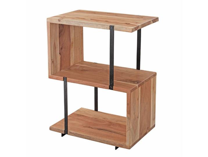 furnicato Beistelltisch S-Form 45x60x30 cm Braun Echtholz (1-St), Stoßfeste Metallstäbe am Dekotisch mit praktischer Ablagefläche