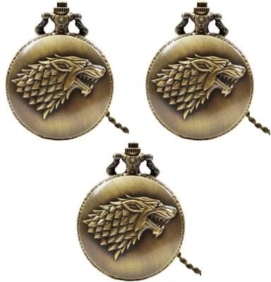Uplift Picks Vintage Wolf Pocket Watch Quartz Arabic Numeral Wolf Head Pendant Timepiece 3 Pcs