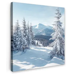 LEINWANDBILD Winterlandschaft - Natur - Berge - Bäume - Schnee Deko Groß 90x90 cm