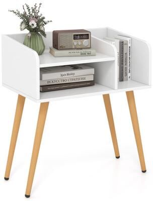 Costway Mid Century Modern Nightstand with Open Shelves-White