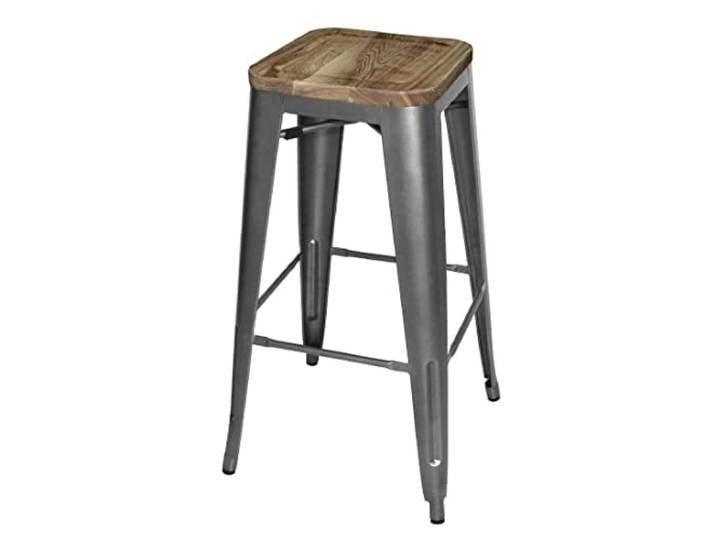 Bolero Barhocker aus Stahl mit Holzsitz - grau (4 Stück)
