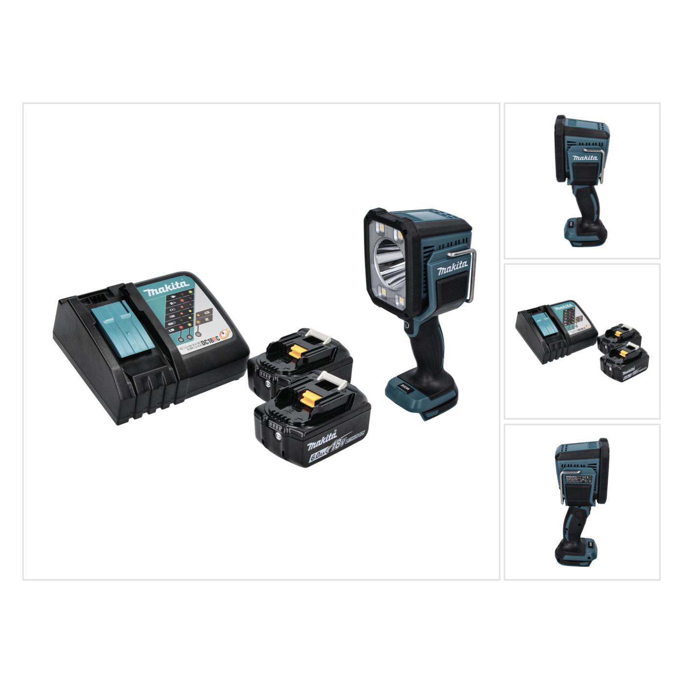Makita DML 812 RG Akku LED Handstrahler 18 V 1250 lm + 2x Akku 6,0 Ah + Ladegerät (1250 lm) (DML812RG)