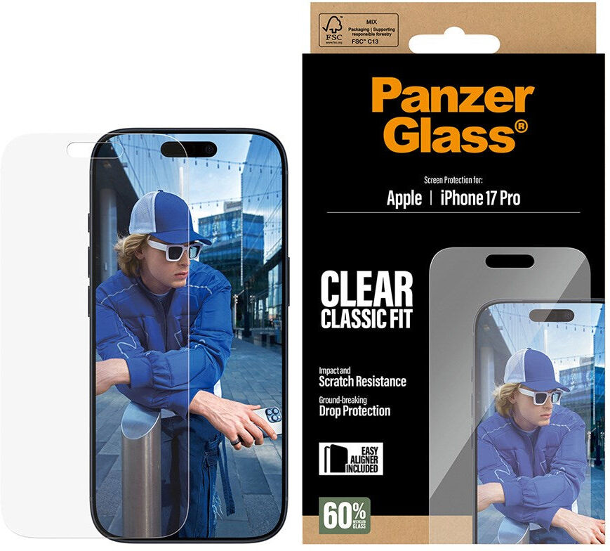 PanzerGlass iPhone 17 Pro Hærdet Beskyttelsesglas inkl. EasyAligner - Classic Fit - Gennemsigtig