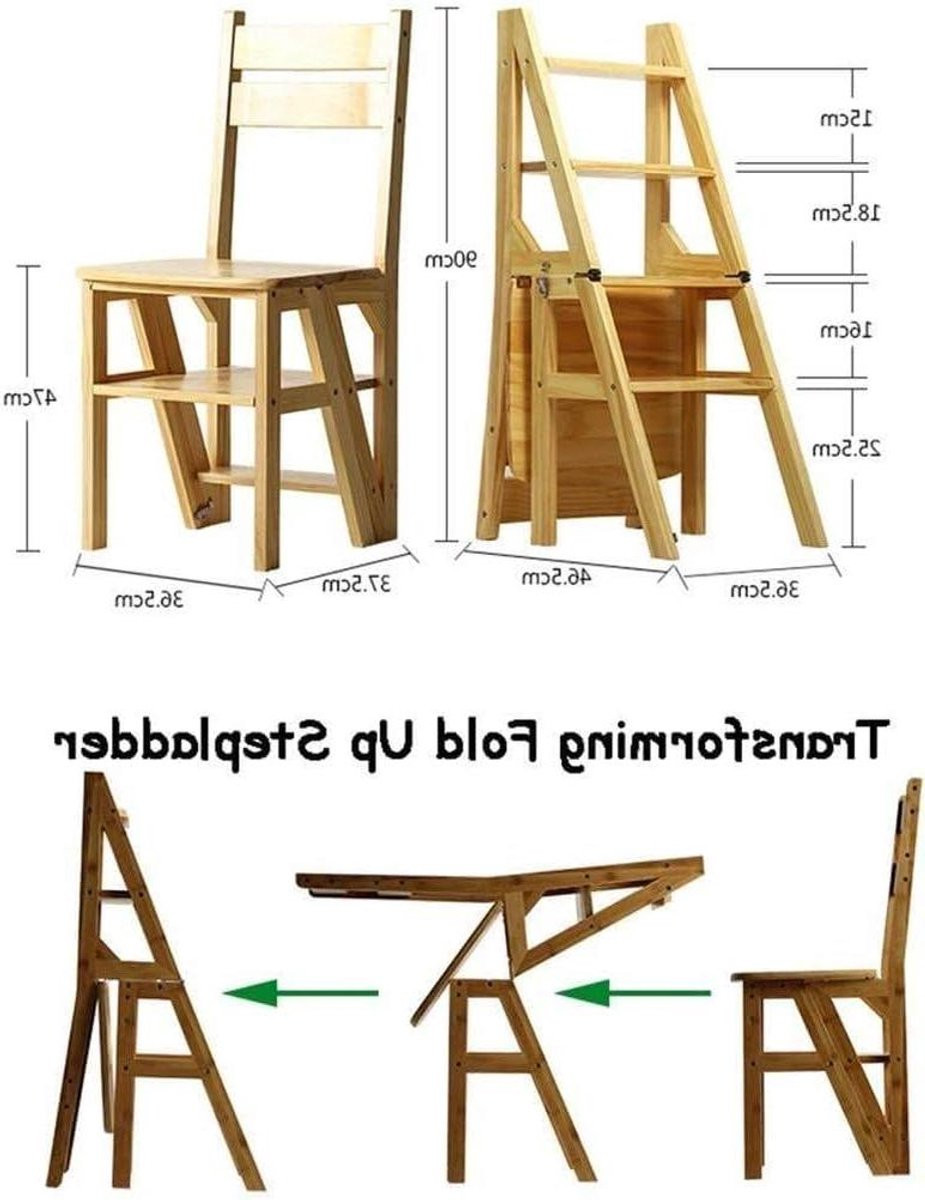 Houten Ladder Stoel - Opvouwbare Kruk - Hoogte: 90 cm - Naturel