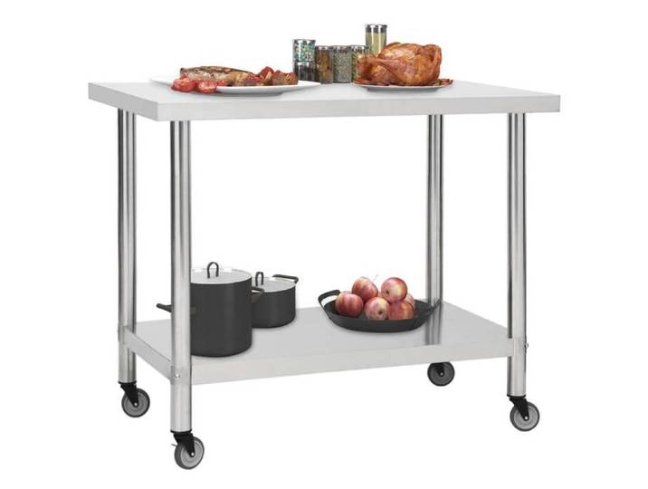 SALE 2025 Table Plan de Travail - de cuisine avec roues 100x60x85 cm Inox chill804222