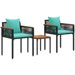 vidaXL Gartenmöbel Set mit Kissen Schwarz und Türkis Poly-Rattan