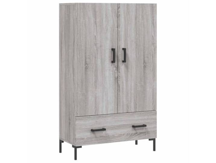 Roanoer Highboard Grau Sonoma 69,5x31x115 cm Kommode mit Türen Metallbeine Schlanker Beistellschrank für Wohnzimmer & Flur. Bietet Staubschutz hinter Türen sowie Stabilität durch Metallbeine.