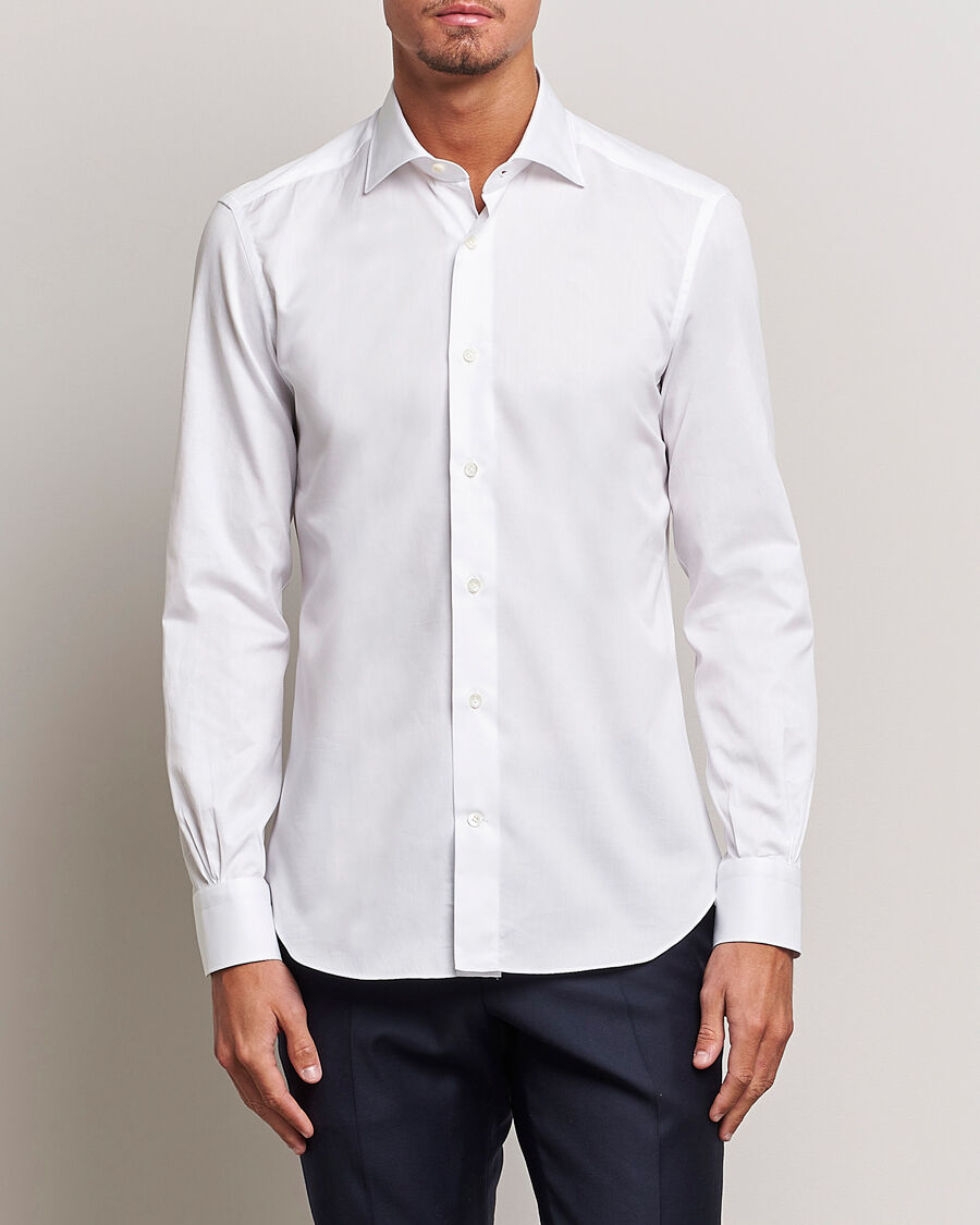 Mazzarelli Soft Cotton Cut Away Shirt White men L Hvid