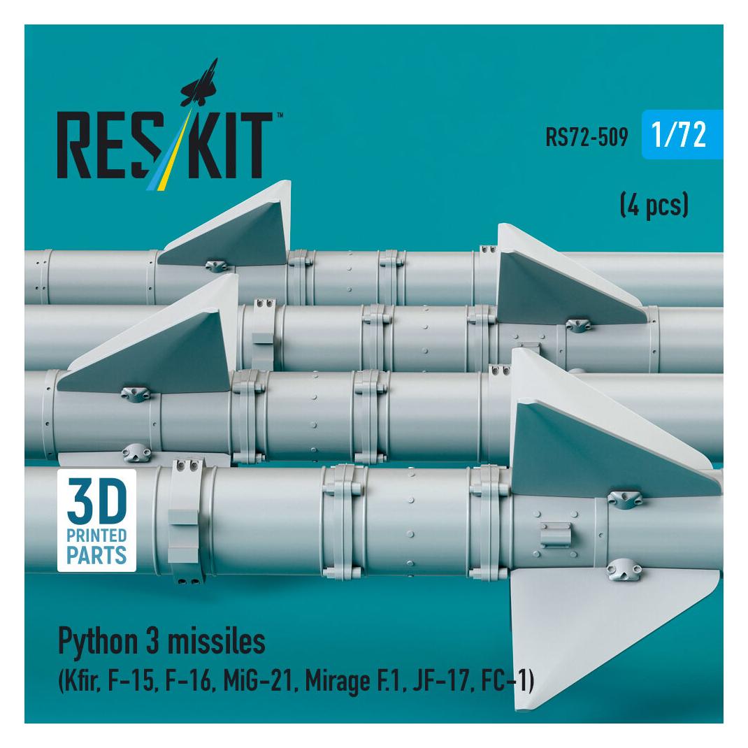 ResKit Python 3 missiles (4 pcs) (Kfir, F-15, F-16, MiG-21, Mirage F.1, JF-17, FC-1) (3D Printed) (RS72-0509)
