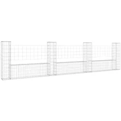 vidaXL Gabionenkorb U-Form mit 4 Säulen Eisen 380x20x100 cm