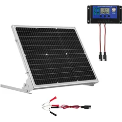 VEVOR 12V Monokristallines Solarpanel-Kit 50W, Batterieladegerät mit verbessertem MPPT-Controller & verstellbarer Halterung, IP65 wasserdicht für Auto, Boot, Wohnmobil, Anhänger, Hausdach