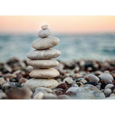 Fototapete LIVING WALLS "Designwalls Stone Beach 1", grau (grau, blau), B:3,5m L:2,55m, Vlies, Tapeten, Vlies, Wand, Schräge, Decke