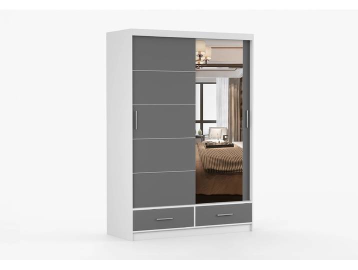 Schwebetürenschrank FLORENCE 150 cm Weiß Grau + Spiegel