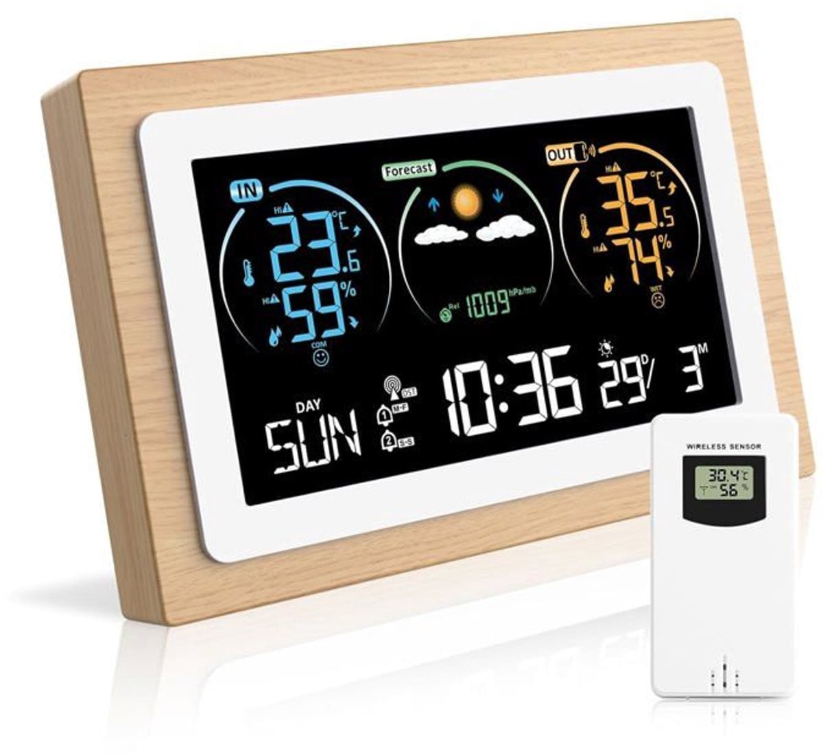 Draadloos weerstation voor binnen en buiten met buitensensor, digitale thermometer en hygrometer, wit