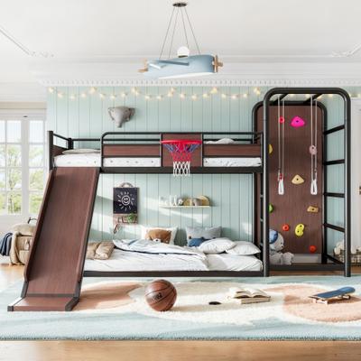 Telepassa Metal Loft/Bunk Bed with Basketball Hoop,Climbing Wall