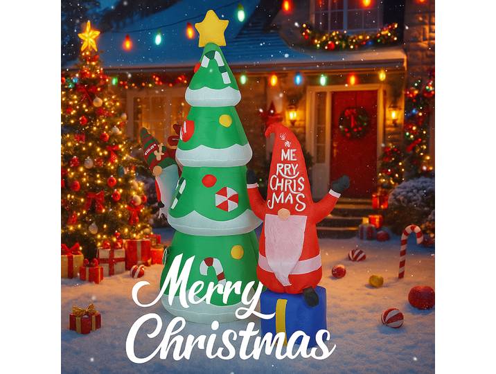 Jouets gonflables de noël 5,91 pieds, décorations d'arbre de noël Gnome avec lumière LED, cour, pelouse, fête à domicile, fournitures d'ornements, cadeaux