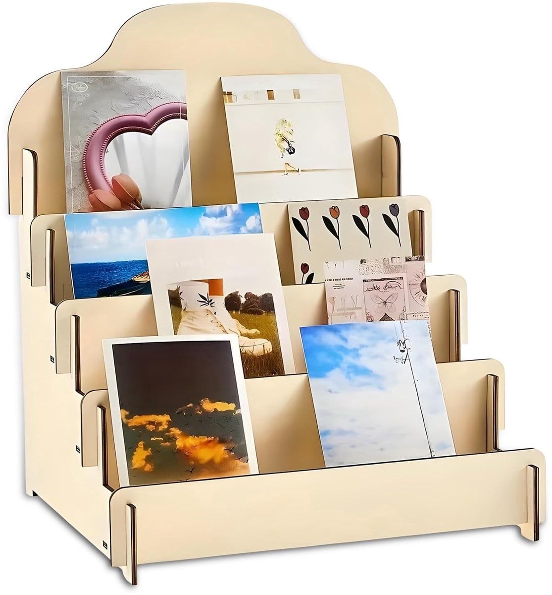 Omgoods 4-Lagen Houten Kaartenstandaard voor Postkaarten en Groetenkaarten