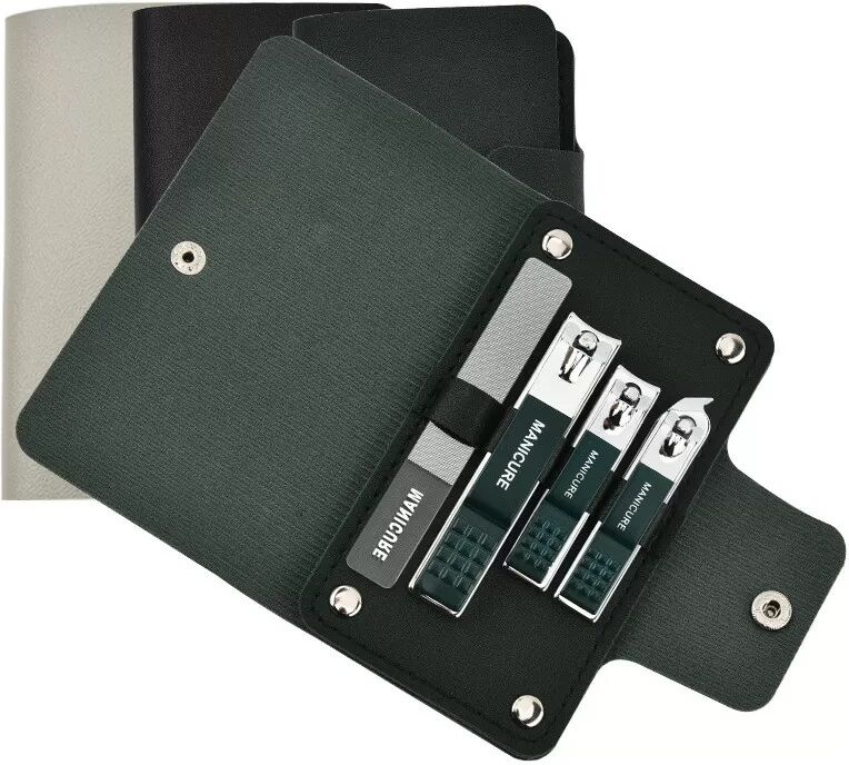 INF Kit de manucure en acier inoxydable avec étui en cuir couleur des feuilles