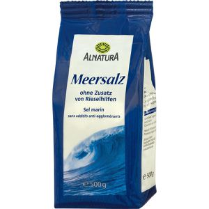 Alnatura Salz Meersalz, im Beutel, unraffiniert, BIO, feines Meersalz aus Spanien, ohne Rieselhilfe, 500 g