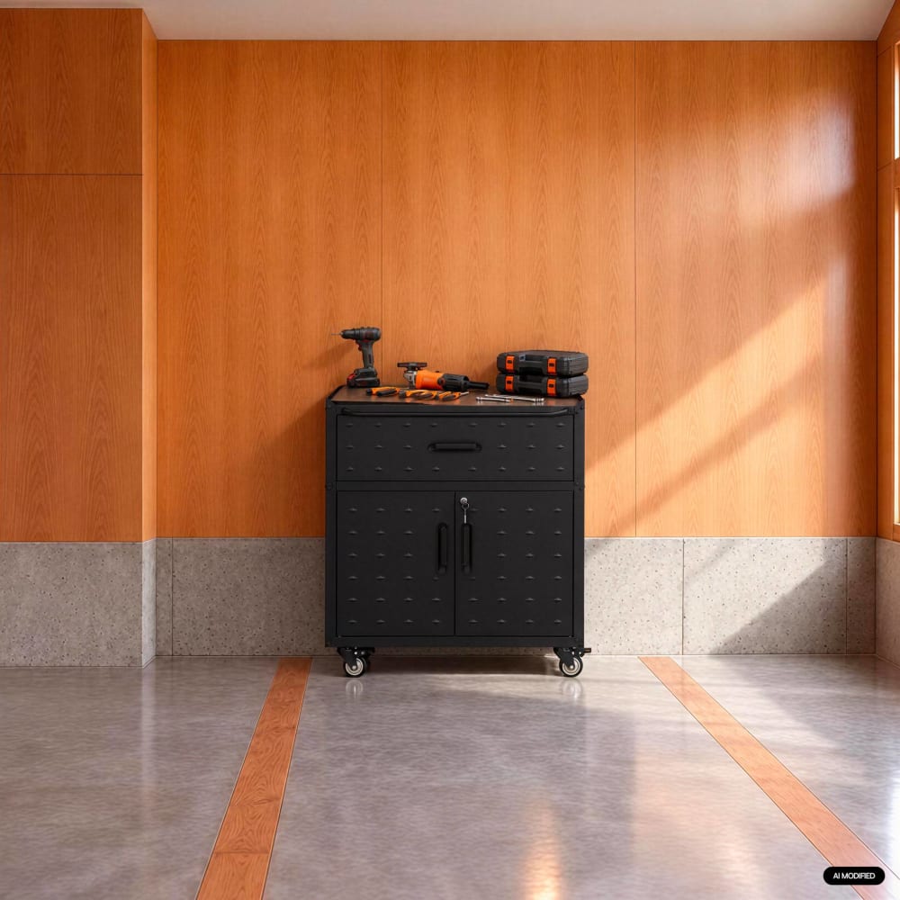sweeek Mueble bajo de almacenamiento para garaje, 2 puertas, negro