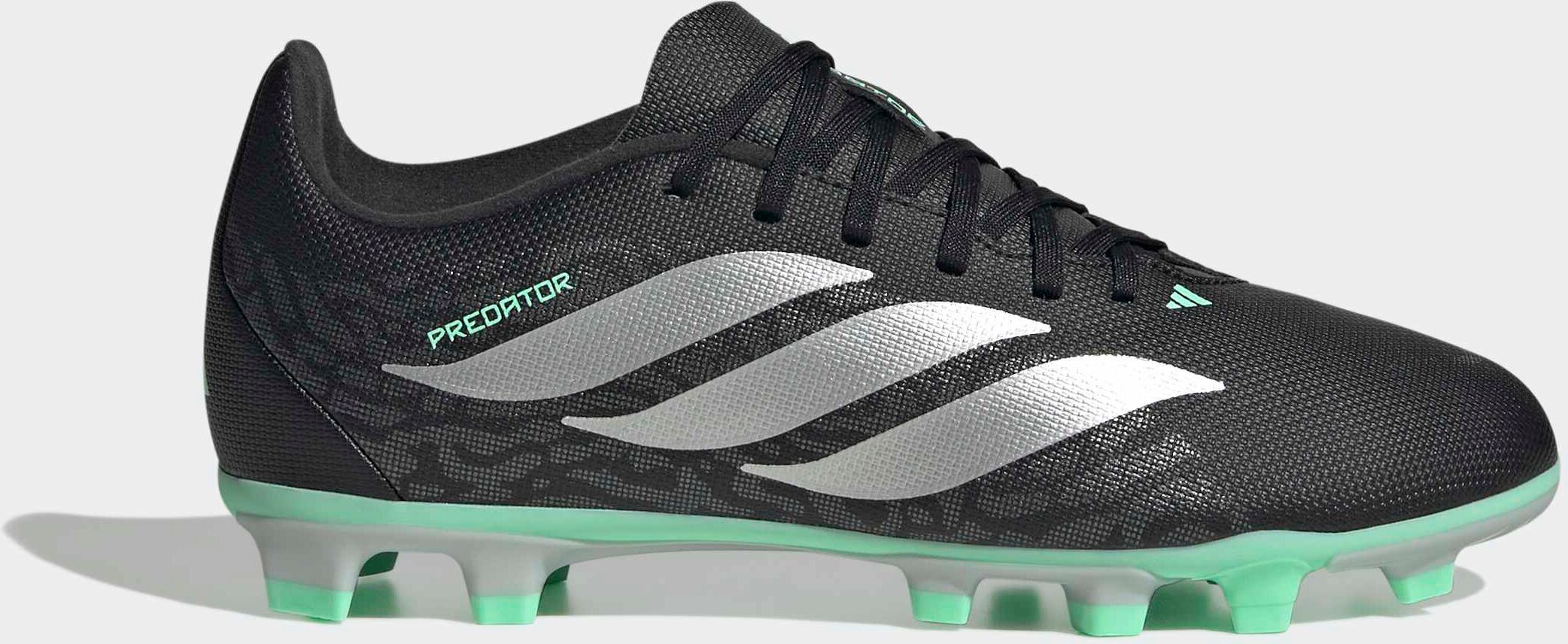 Fussballschuh ADIDAS PERFORMANCE "PREDATOR CLUB KIDS, FESTE BÖDEN/GEMISCHTE BÖDEN", Jungen, Gr. 38,5, schwarz (core schwarz, silber metallic, pulse mint), Synthetik, Schuhe Fussballschuh, für viele verschiedene Böden geeignet core schwarz, silber metallic
