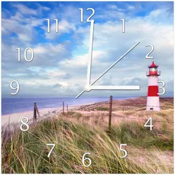 Wallario Uhr 20 x 20 cm, weiße Zeiger Leuchtturm am Strand von Sylt