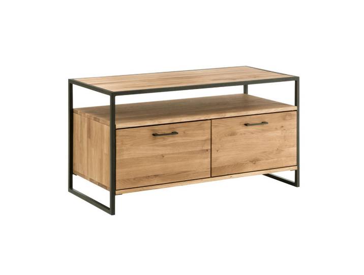 Linea Natura Tv-Element, Eiche, Metall, Wildeiche, massiv, Hartholz, 2 Fächer, 115x60x52 cm, Wohnzimmer, TV Möbel, TV-Racks