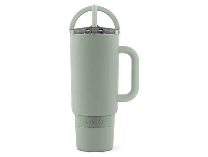 Ello Port Trinkbecher 1200 ml mit Trageschlaufe und integriertem Griff, wiederverwendbare Edelstahl-Wasserflasche mit auslaufsicherem Deckel und Strohhalm, perfekt für Eiskaffee und Tee