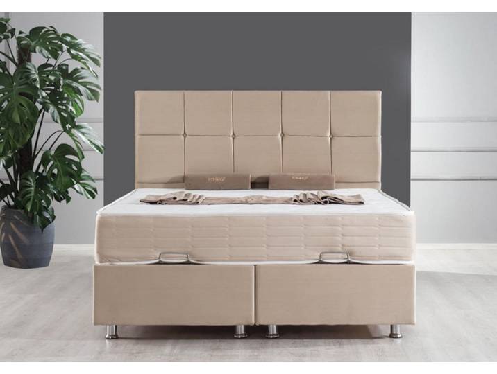 JVmoebel Boxspringbett Elegantes Doppelbett in Beige mit Holz-Metall-Konstruktion (1-St)