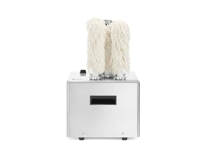 HENDI Glaspolierer, mit 5 abnehmbaren Mikrofaserbürsten, warmem Luftstrom, bis zu 330 Gläser pro Stunde, Glaspoliermaschine, Glastrockner, 220-240V/1350W, 305x330x(H)504mm, Edelstahl, Aluminium