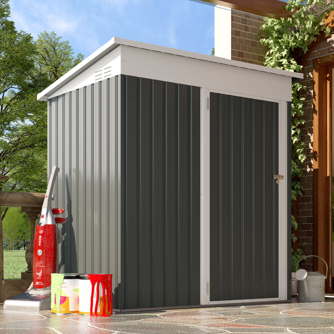 Blue Elephant 5 ft. W x 2.3 ft. D Metal Overlap Pent Storage Shed Dark Grey 162.1cm W X 85.6cm D X 184.9cm H