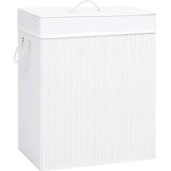 HELLOSHOP26 Wäschekorb mit 2 Bambusteilen 100 Liter weiß