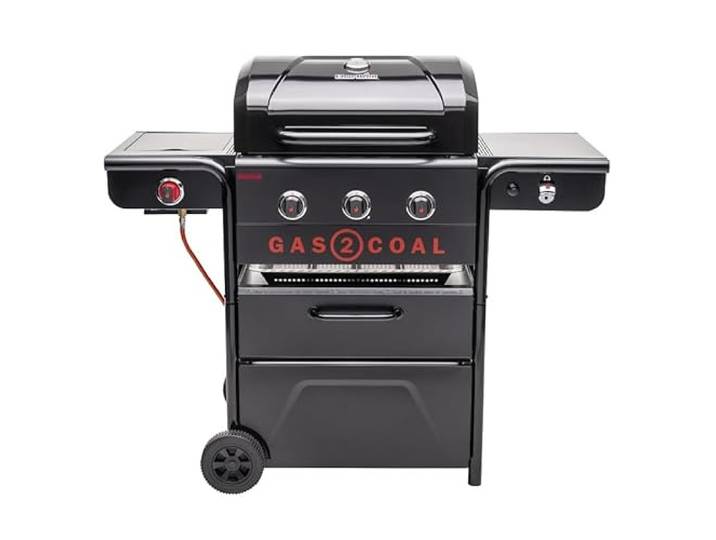 Char-Broil Barbecue Hybride Gas2Coal Special Edition 3 pour Gaz et Charbon Conversion gaz/charbon en 60 s\, Plateau à charbon breveté\, Brûleur latéral en céramique 900°C\, Plancha incluse