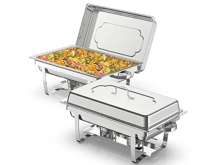 NArra 2er Pack Chafing Dish Buffet Set, 9L Rechteckige Catering Servierplatten aus Edelstahl mit Speisepfanne, Speisenwärmer mit faltbarem Rahmen für Partys, Abendessen, Catering, Hochzeiten
